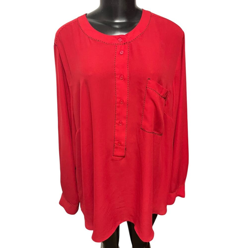 22/24 Lane Bryant Long Sleeve Blouse Shirt Red Contrast Stitch Womens